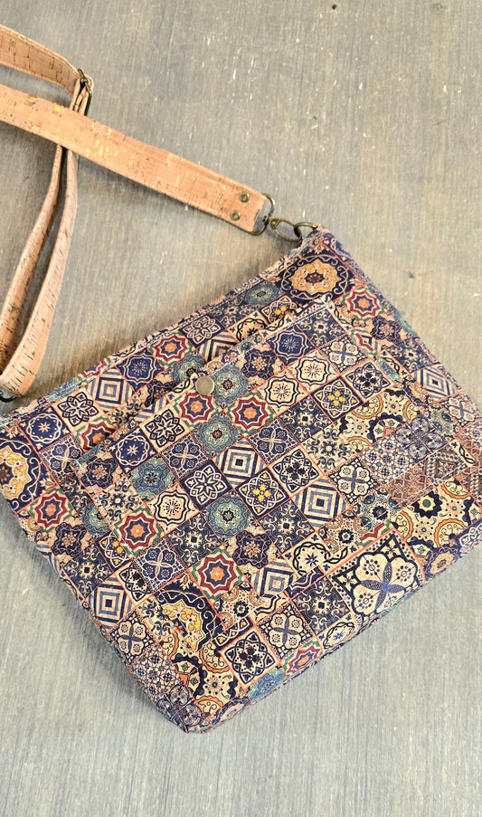 Cork crossbody bag - Portugal tile print