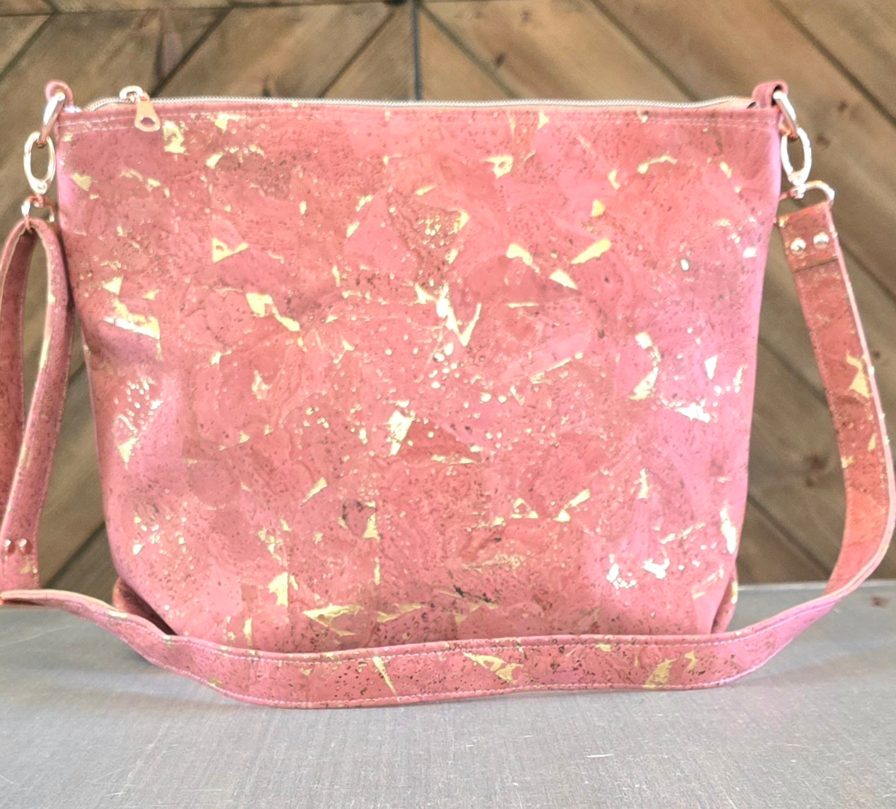 Light Pink & gold flakes cork Bag