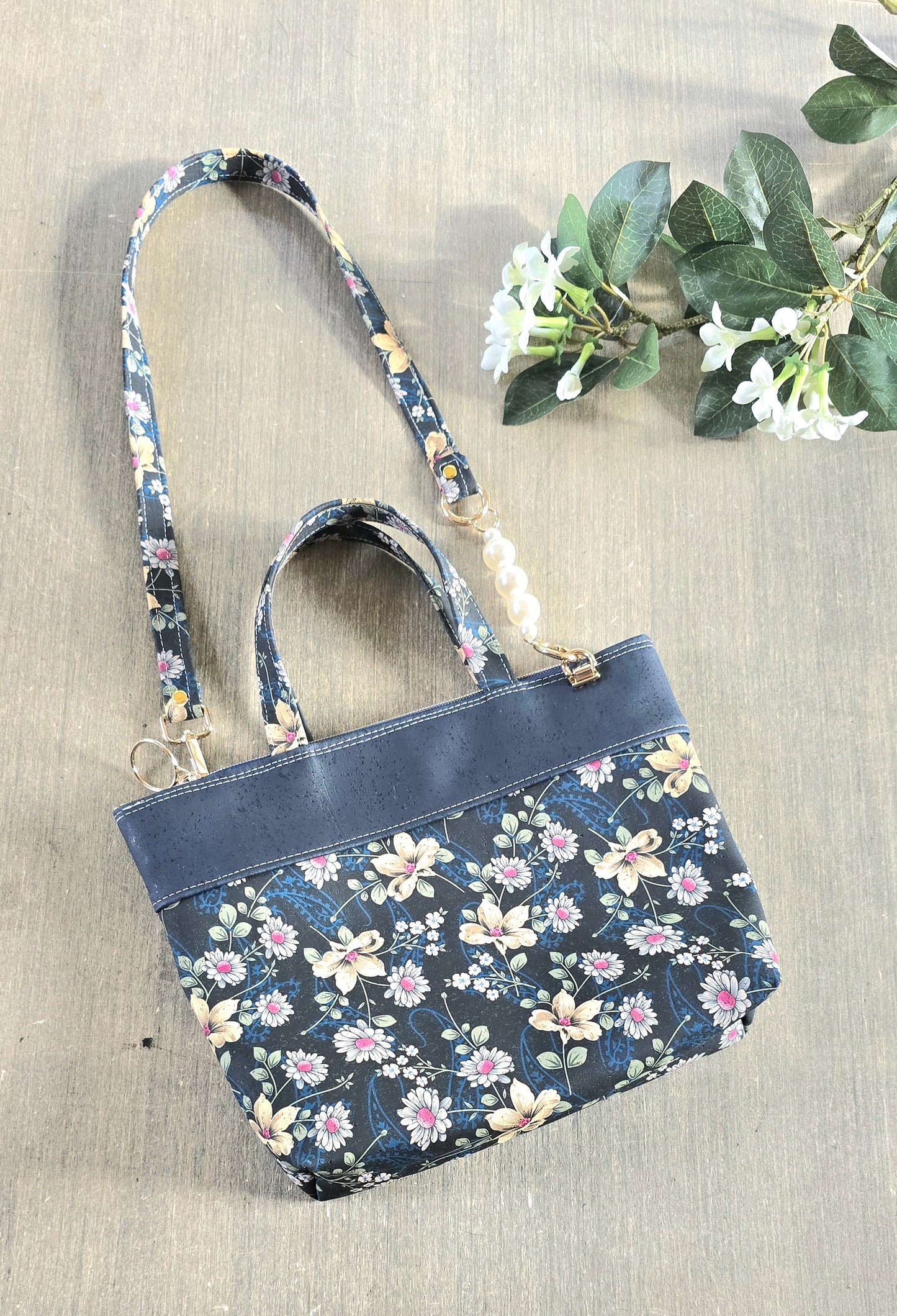 Small Crossbody/Tote floral cork bag
