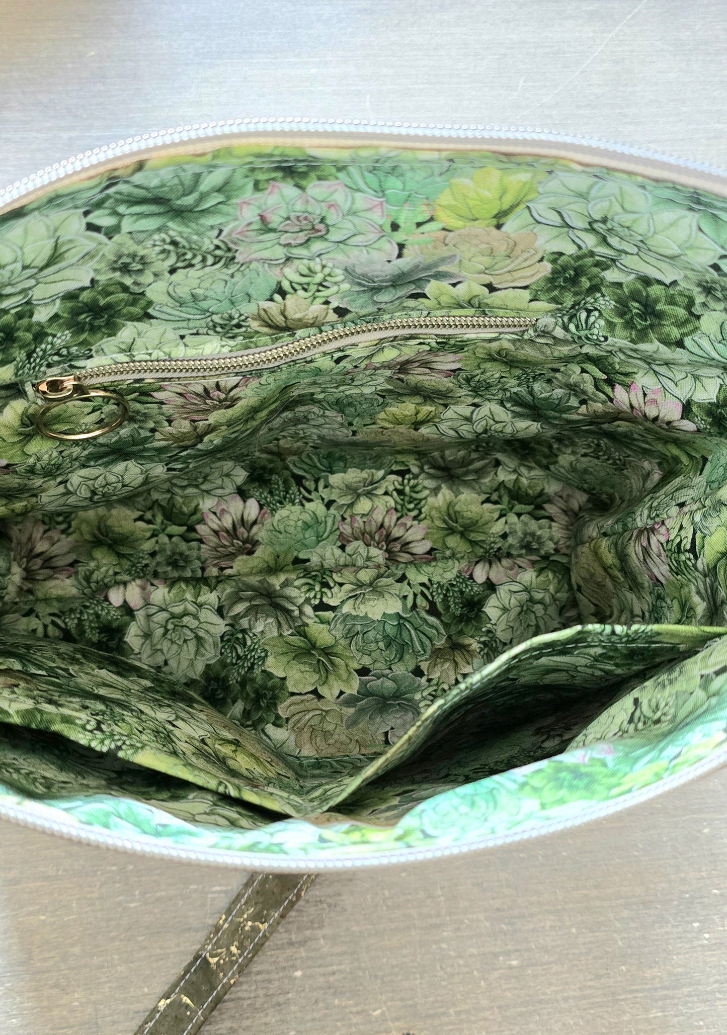 Green-gold flakes cork shoulder/crossbody bag
