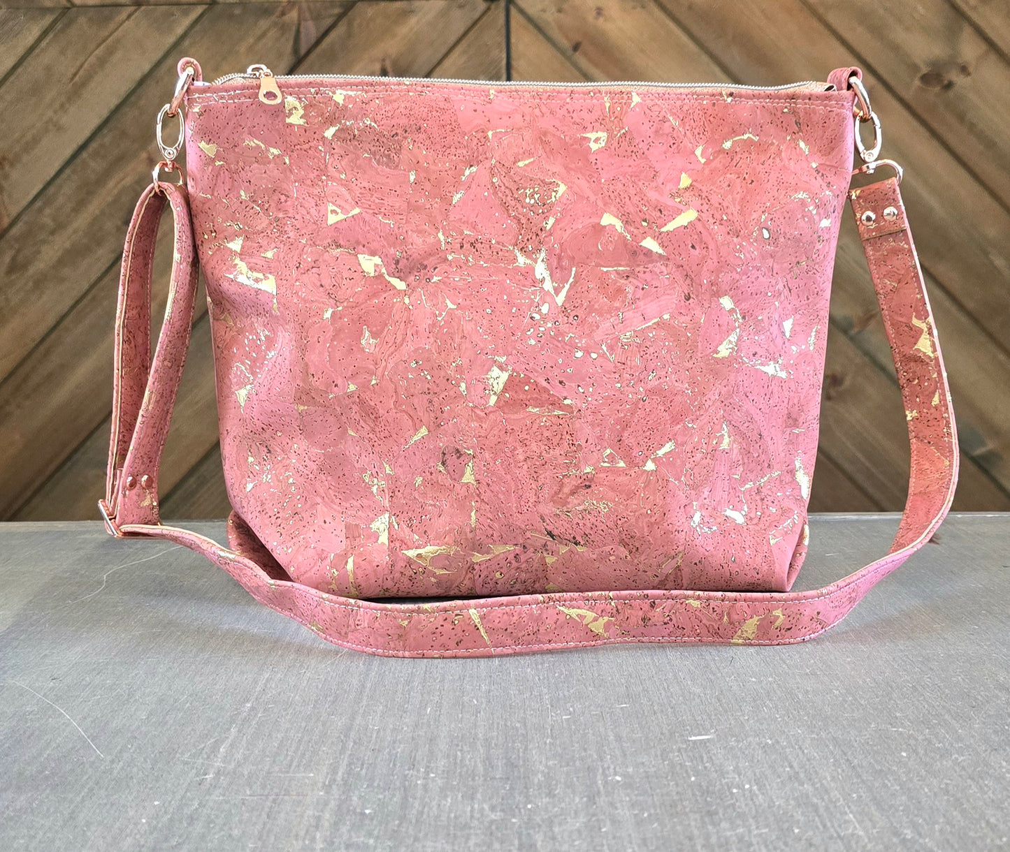 Light Pink & gold flakes cork Bag