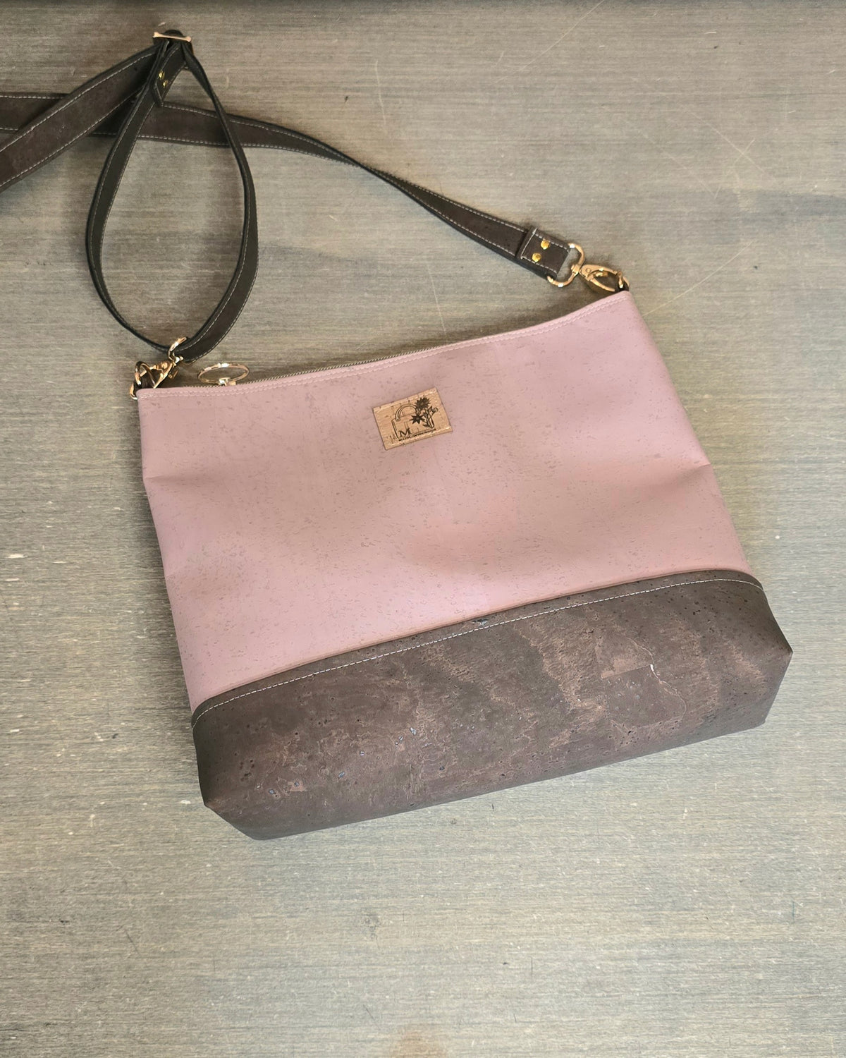 Pink and Brown Cork Crossbody Bag
