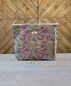 Paisley Crossbody Bag with Gold Chain