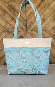 Blue Floral Cork Tote Bag