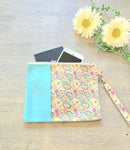 Blue Paisley Cork Wristlet Bag