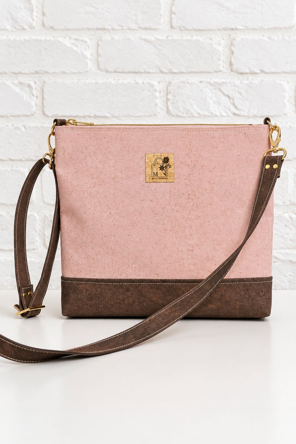 Pink and Brown Cork Crossbody Bag