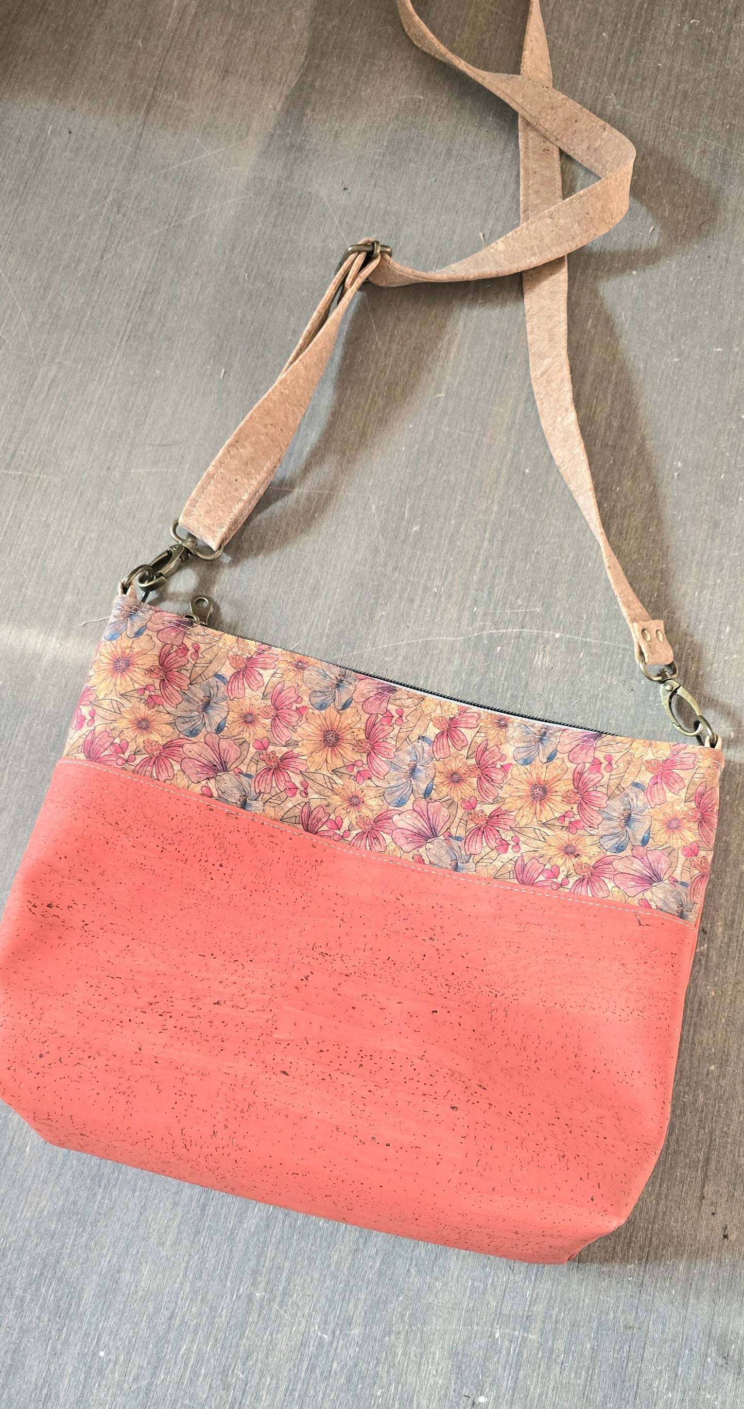 Coral cork crossbody bag