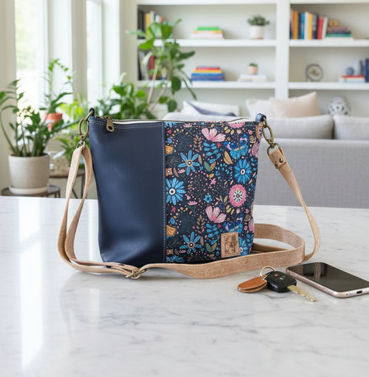 Navy and Floral Crossbody Bag