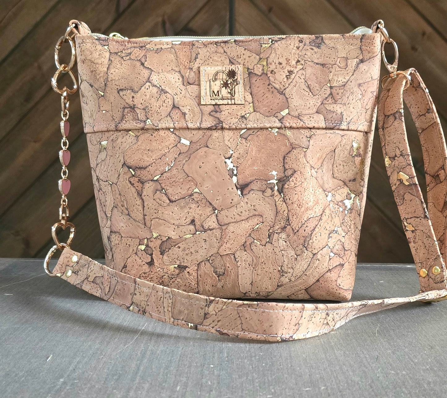 Natural with flakes cork shoulder bag