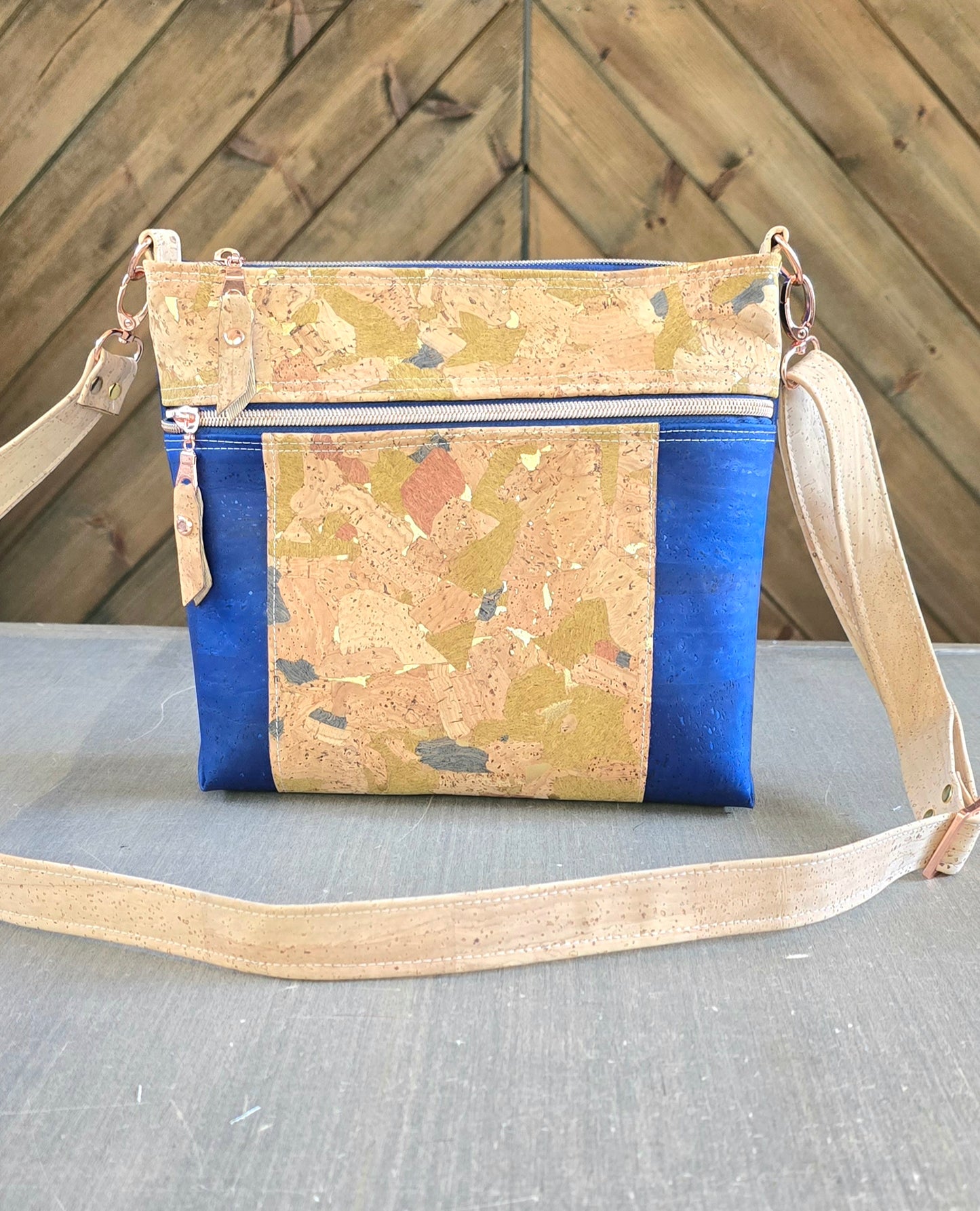 Royal Blue Cork Crossbody Bag