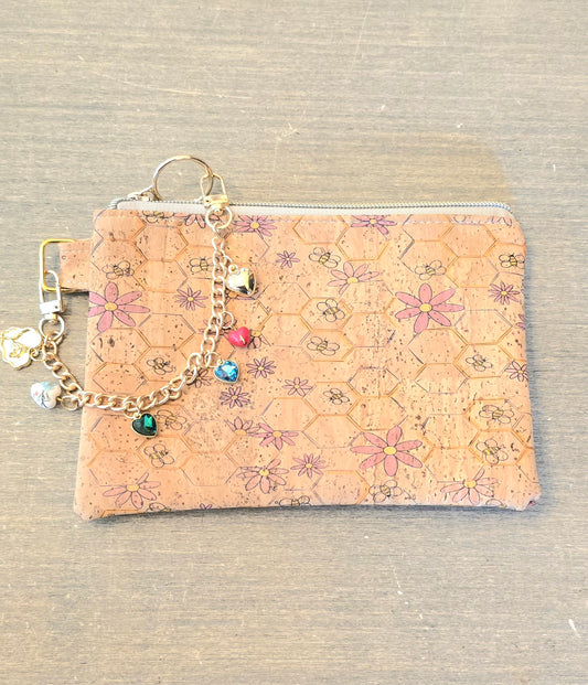 Bees and Pink Daisies wristlet bag