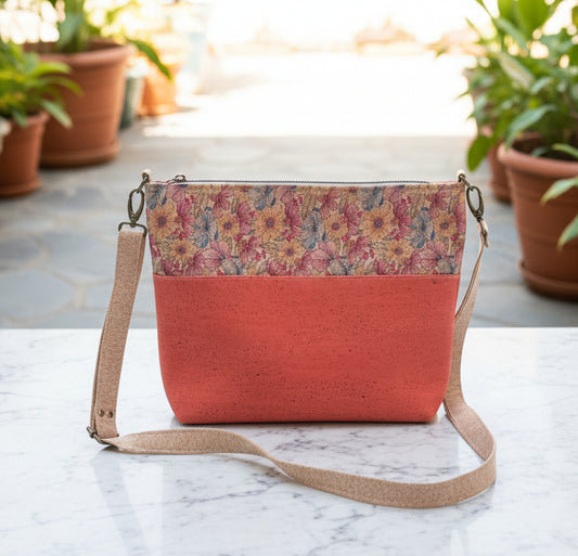 Coral cork crossbody bag