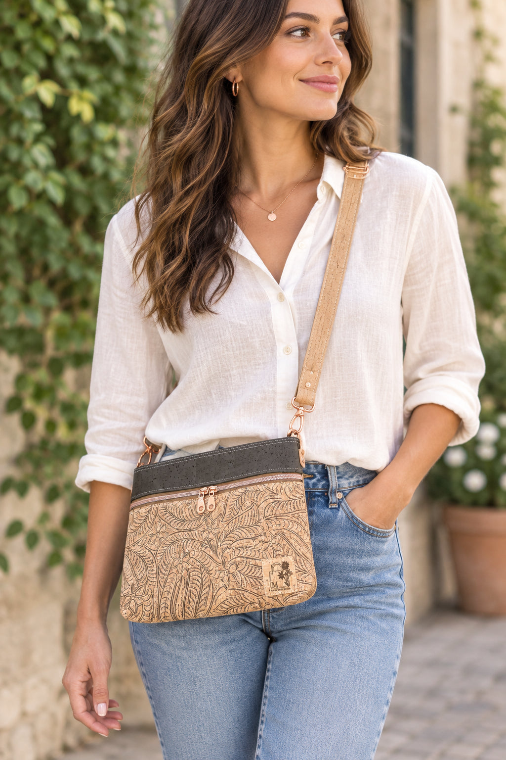 Cork Embossed Crossbody Bag