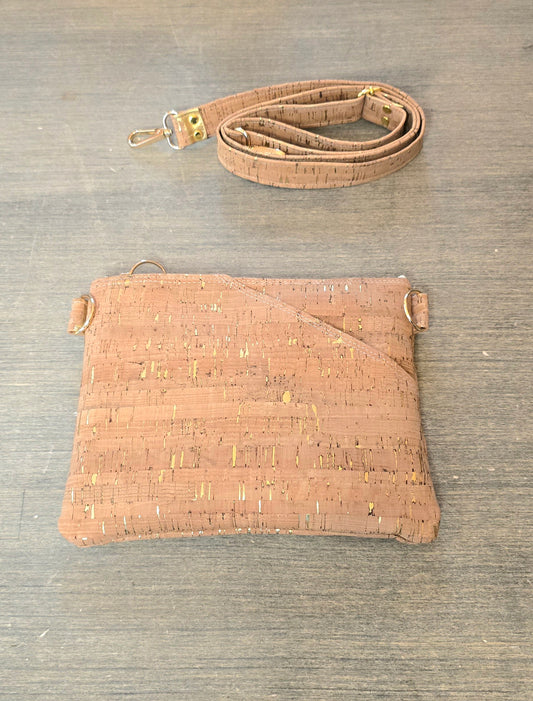 Natural cork with gold flakes crossbody bag