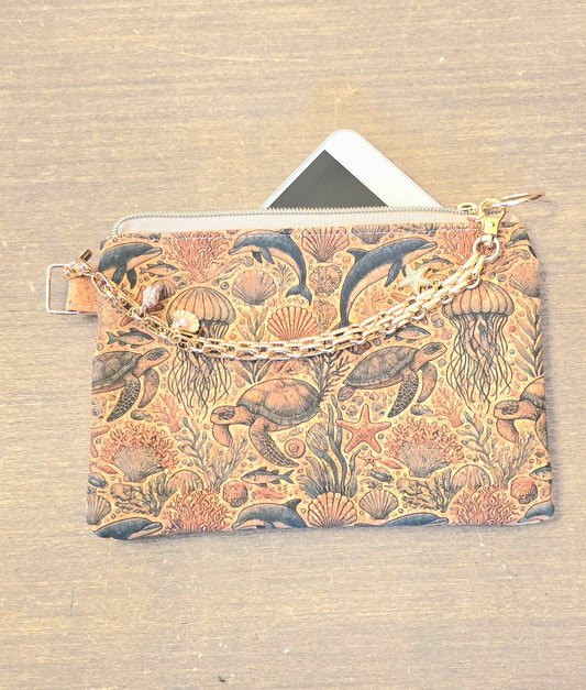 Sea Life Wristlet Bag with gold bracelet charm