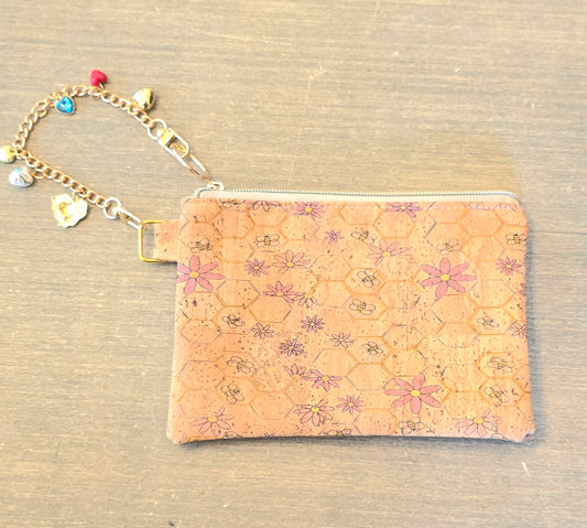 Bees and Pink Daisies wristlet bag
