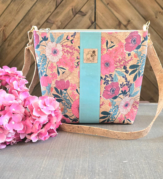 Large Cork Floral Crossbody