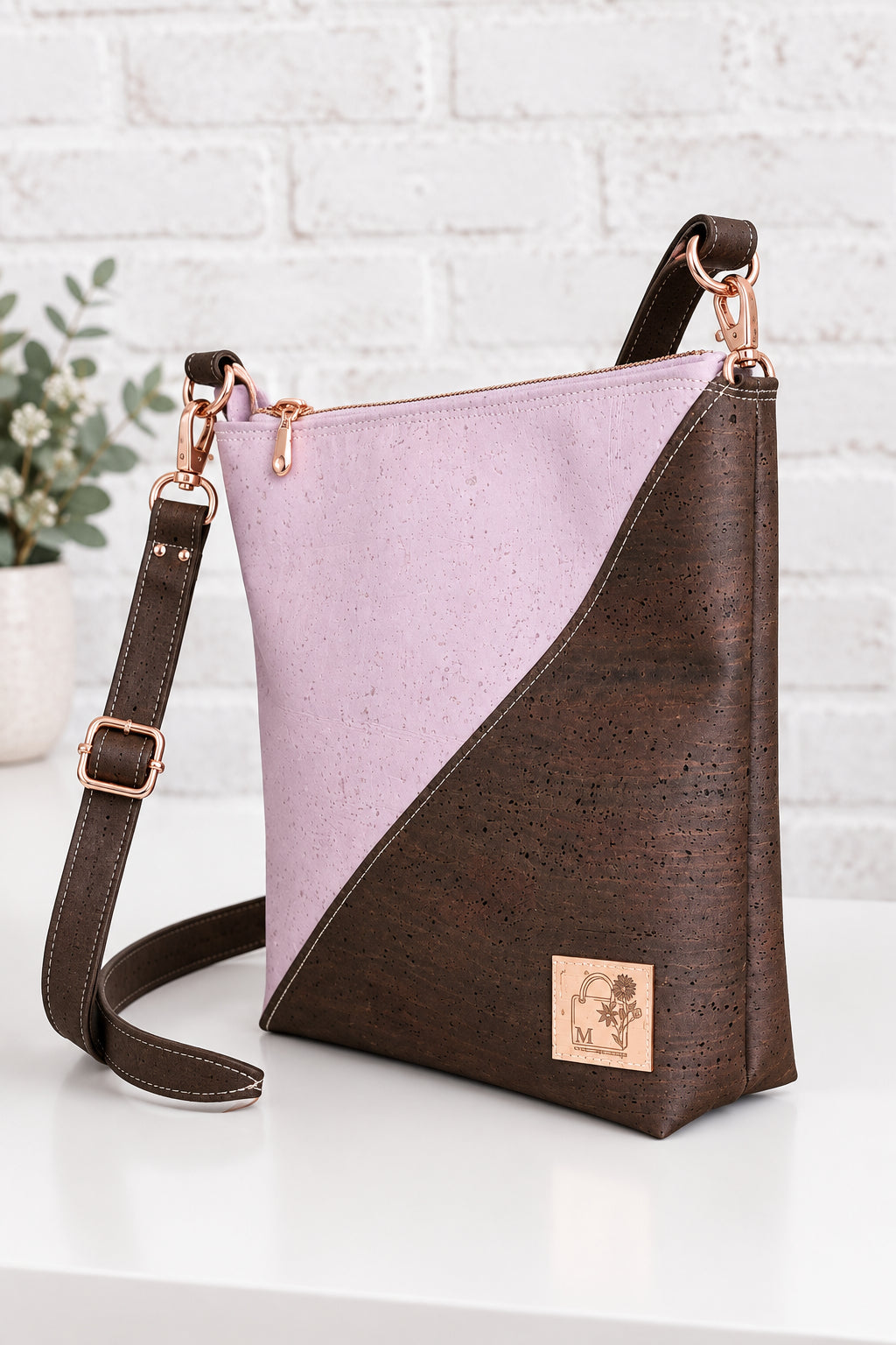 Pink and Brown Cork Shoulder/Crossbody  Bag