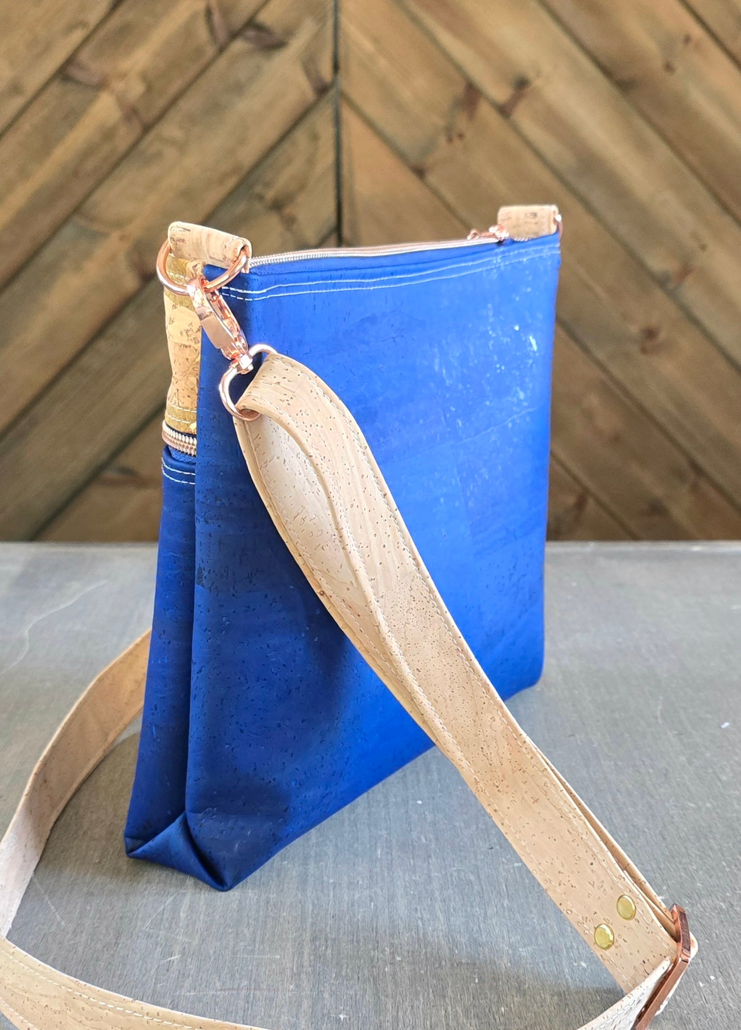 Royal Blue Cork Crossbody Bag