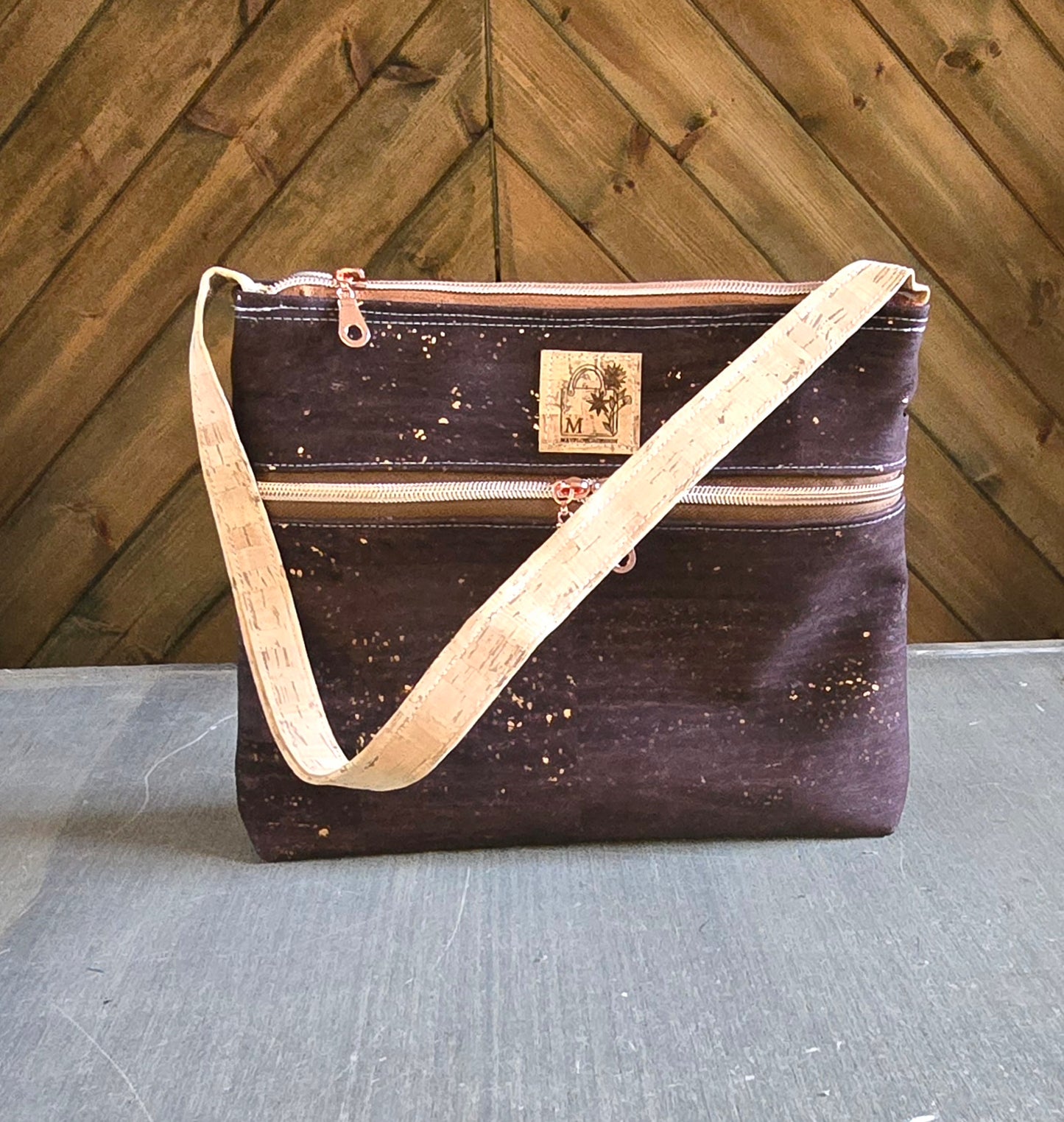 Brown Cork with golden flakes Shoulder Bag