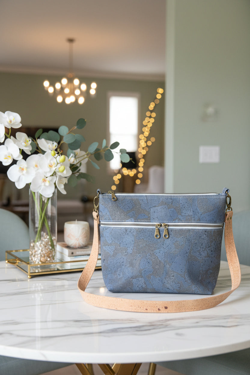 Blue-Gray Cork Crossbody Bag
