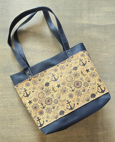 Navy Blue Anchor Cork Tote Bag