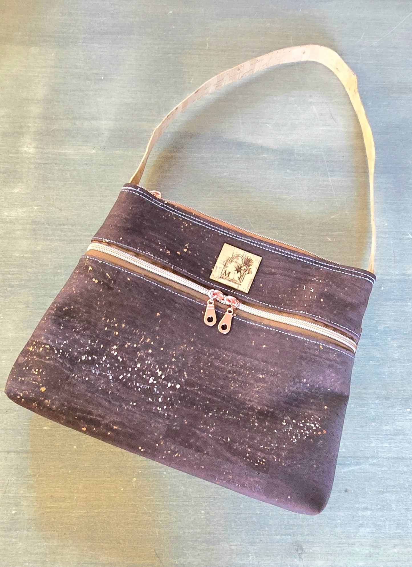 Brown Cork with golden flakes Shoulder Bag