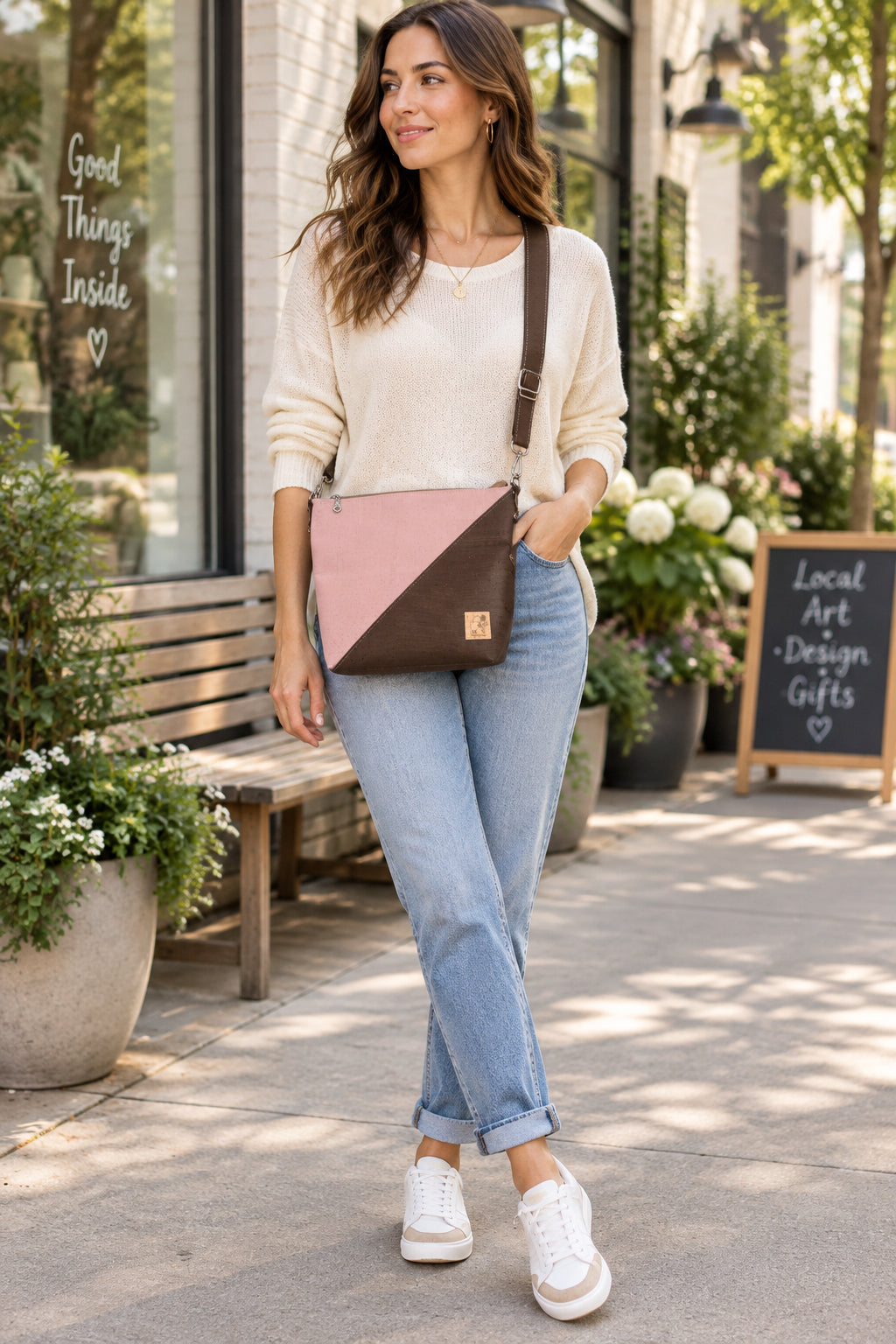 Pink and Brown Cork Shoulder/Crossbody  Bag