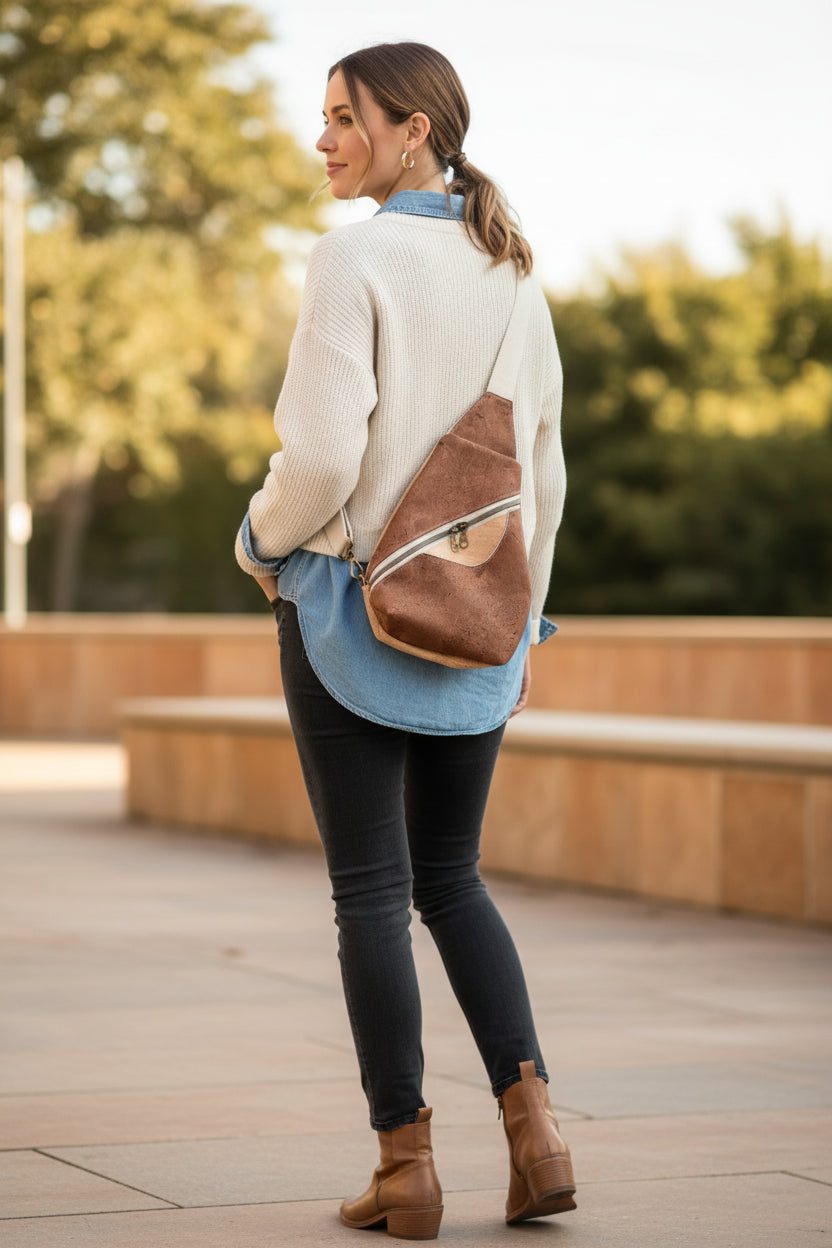Brown cork sling bag/ Unisex Sling bag