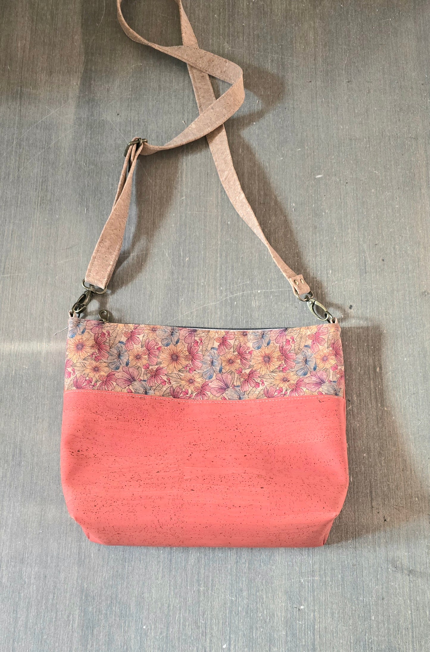 Coral cork crossbody bag