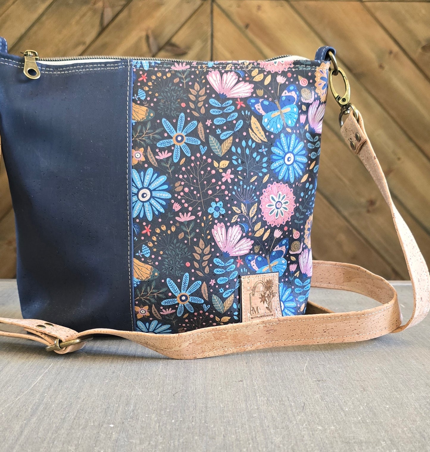 Navy and Floral Crossbody Bag