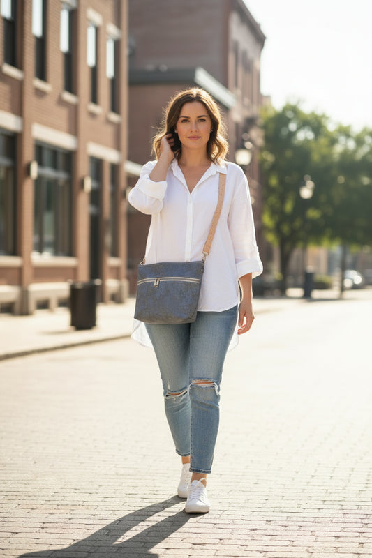 Blue-Gray Cork Crossbody Bag