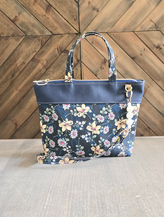 Small shoulder/Tote floral cork bag