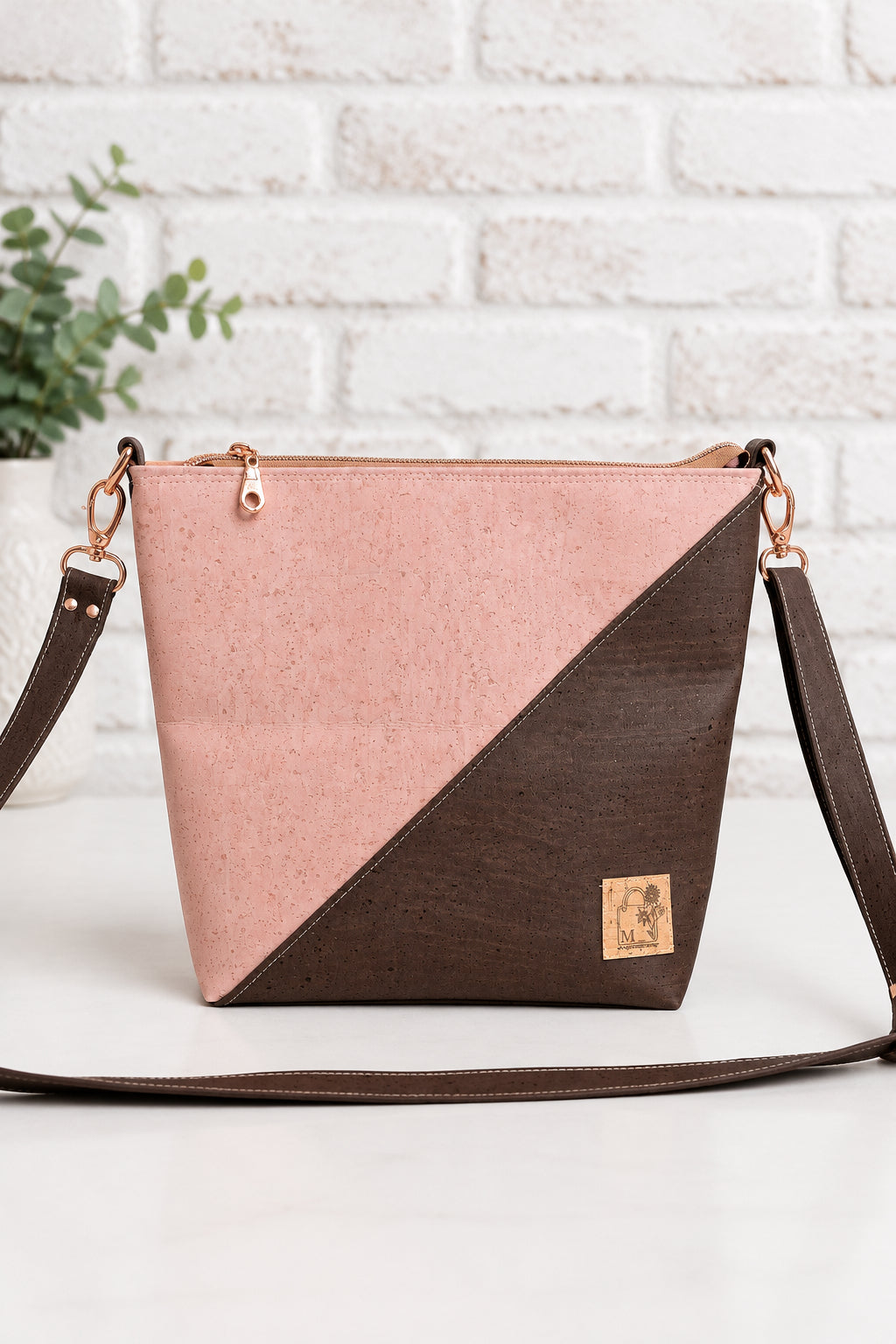 Pink and Brown Cork Shoulder/Crossbody  Bag