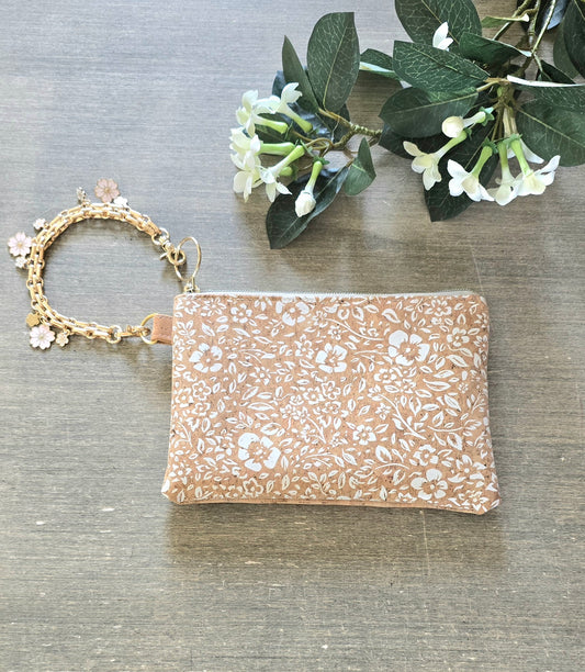 White floral wristlet bag