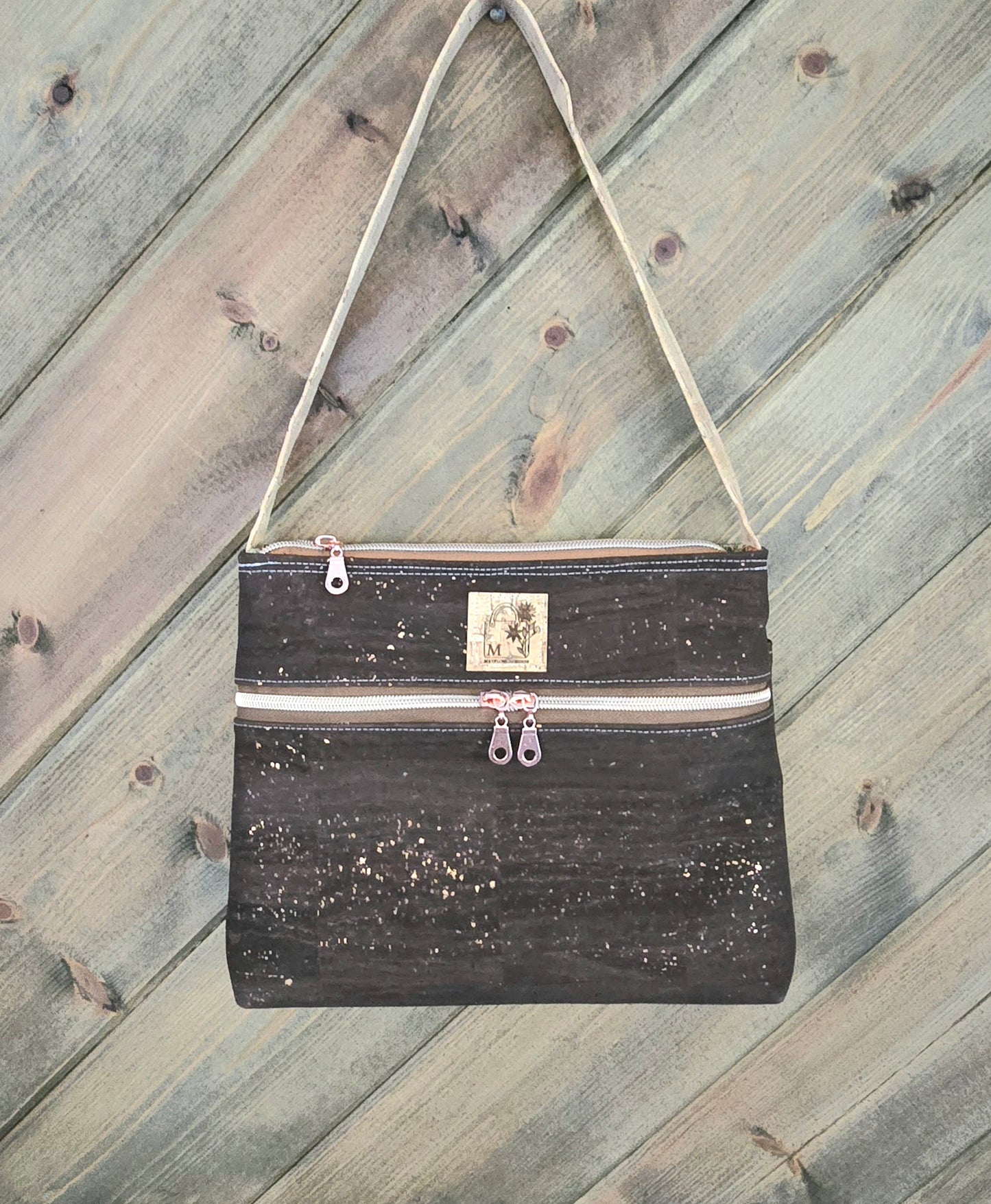 Brown Cork with golden flakes Shoulder Bag